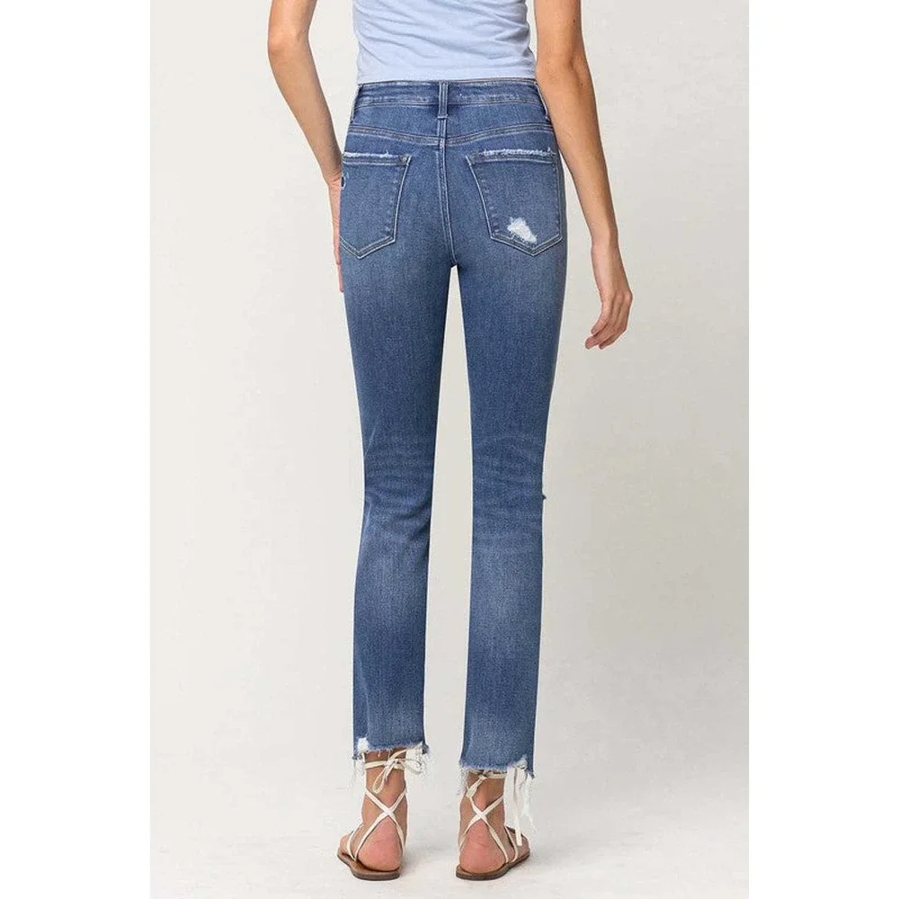 Flying Monkey Holly High Rise Distressed Hem Ankle Slim Straight Jeans - Picture 4 of 9